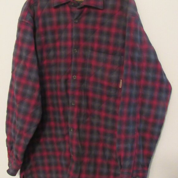 Timberland Quilted Fleece Shirt Jacket Men's Medium Red/Gray Plaid Fleece - Picture 2 of 8